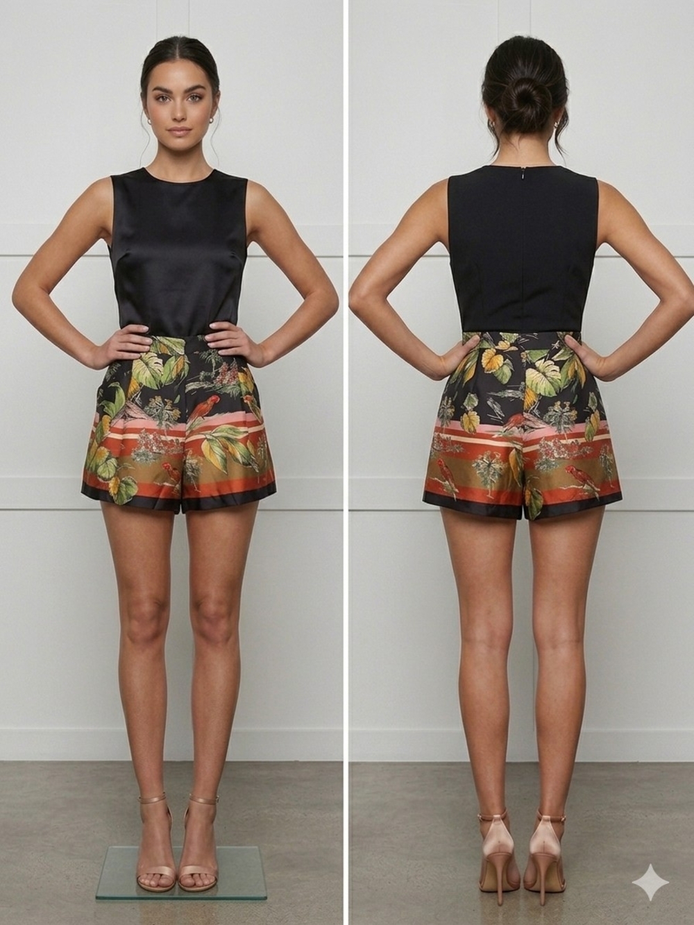 ​ZARA Tropical Parrot Print High-Waisted Shorts - Size L